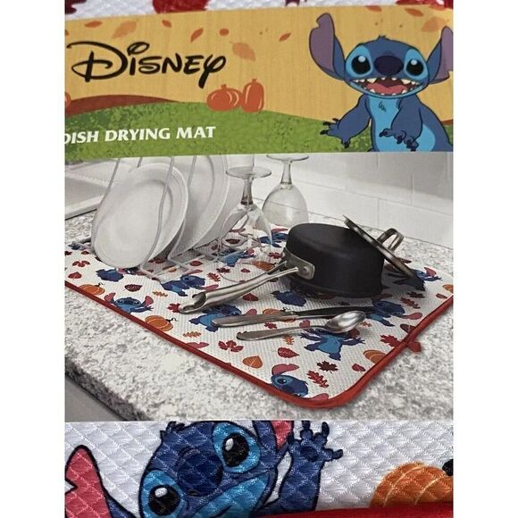 Disney Stitch Dish Drying Mat 18" x 16" Autumn Fall Leaves Pumpkin Thanksgiving - Picture 3 of 11